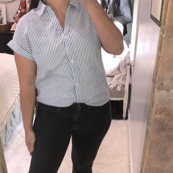 Jones NY size medium blue striped preppy top - Picture 3 of 7
